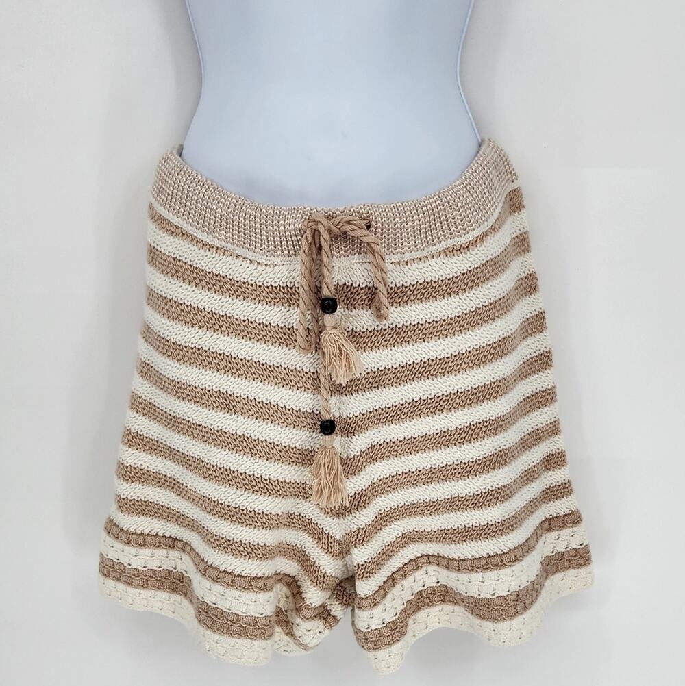 House of Harlow 1960 Striped Knit Shorts XS Beige Cream NWT Boho Summer